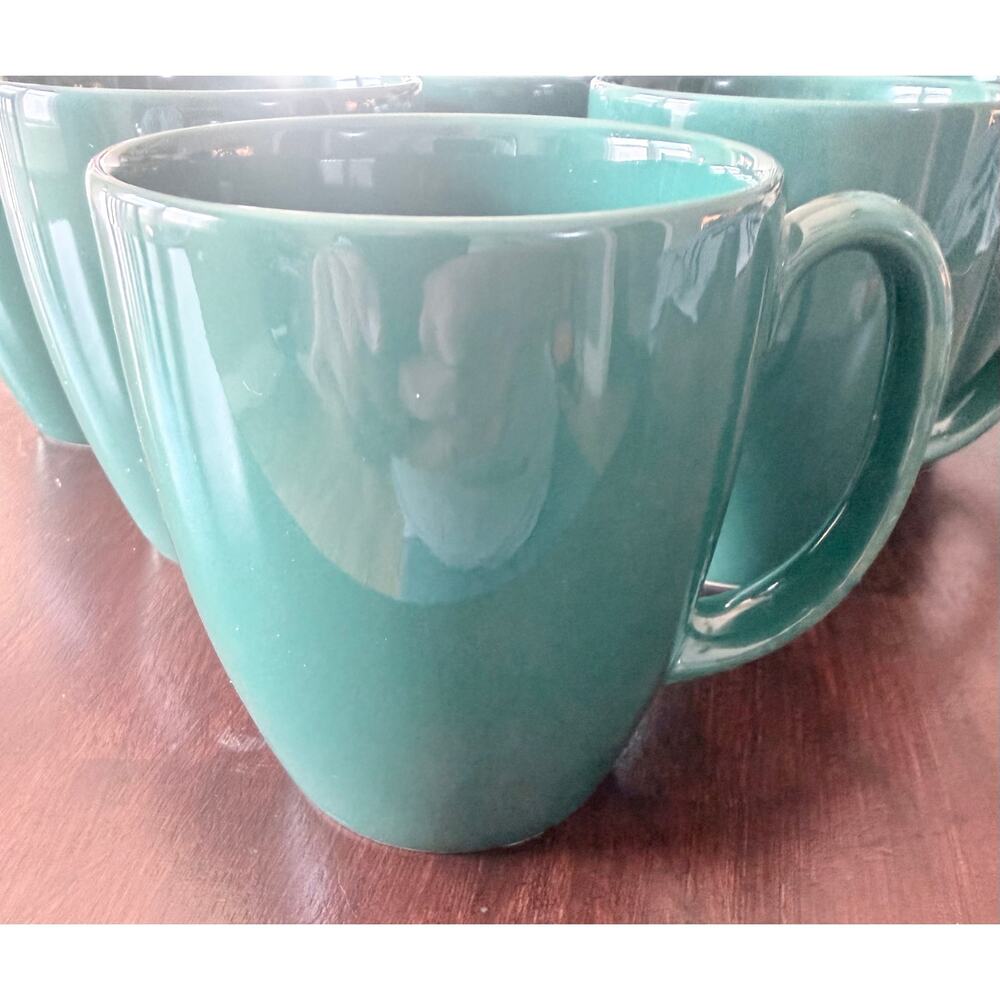 Set of 6 Vintage Hunter Green Corelle Stoneware Mugs - Excellent Condition